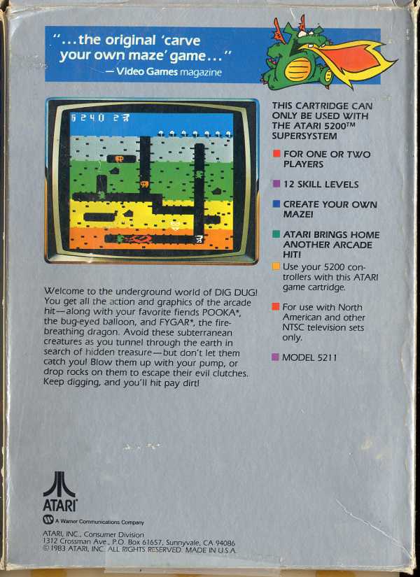 Dig Dug (1983) (Atari) Box Scan - Back